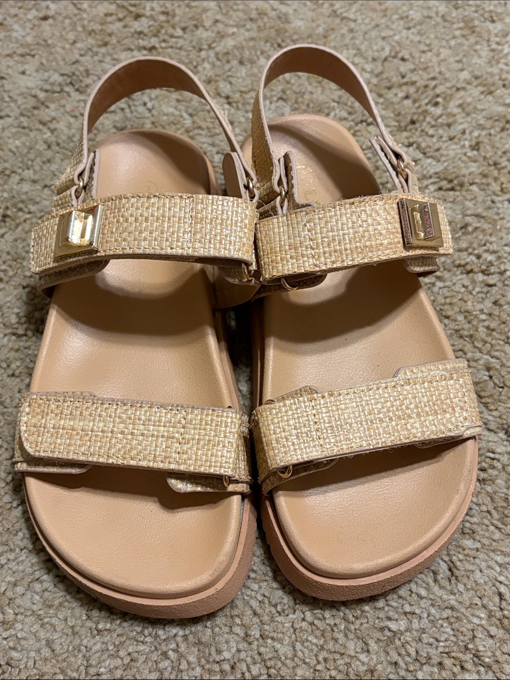 Girls Tan Woven Strap Sandals - Casual Comfort